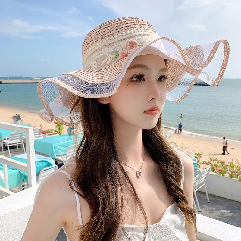 Summer New Hat Women's Streamer Breathable Straw Hat Travel Travel Sunscreen Sun Hat Big Edge Sun Hat Tide
