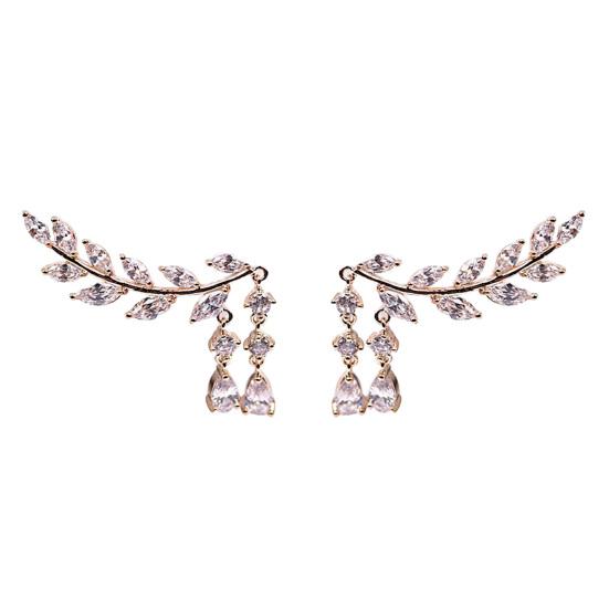 

1 Pair Women Leaves Shape Rhinestone Inlaid Water-drop Tassels Earrings Ear Studs Jewelry for Party золотистый