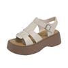 Korean Style Thick Heel Roman Sandals Women Summer New Soft Leather Woven Slip-On Beach Shoes Fashionable One-Strap
