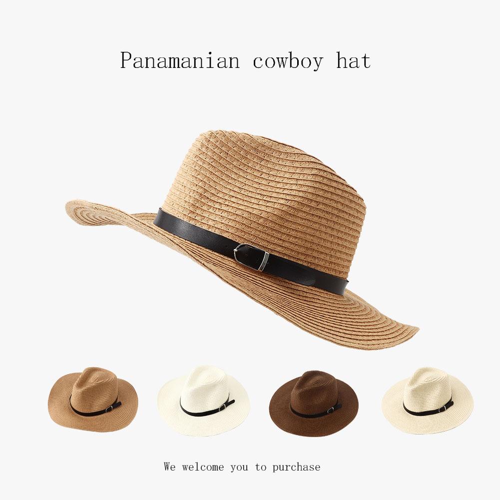 Western cowboy wide-brimmed straw hat, summer beach and beach sun protection, foldable outdoor hiking sun hat