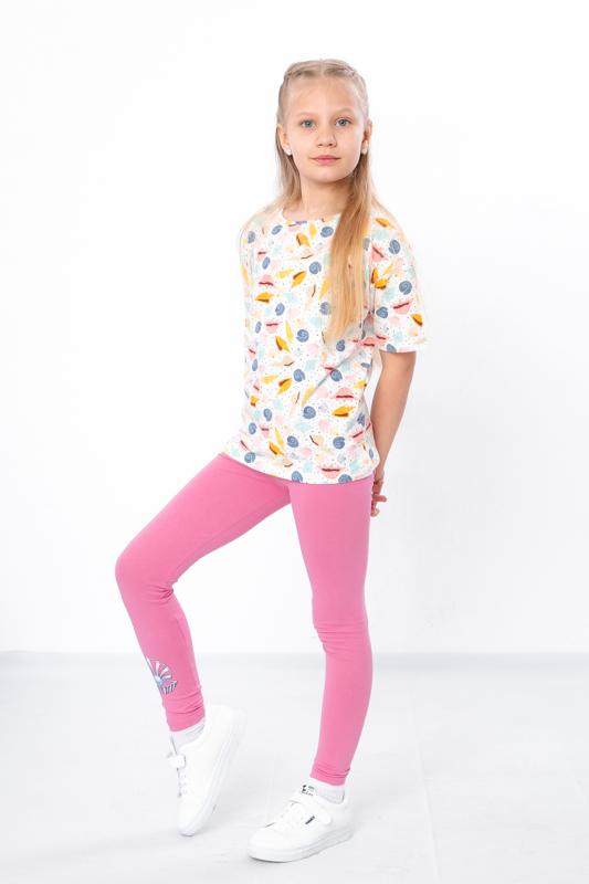 Set de Vară Activ pentru Fete – Tricou Moale din Bumbac Tricotat cu Imprimeu Distractiv și Colanți Elastici, Vară, 6427-043-33 HC