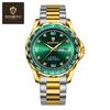 Binbang Men's Green Submariner Quartz Watch, Double Calendar, Steel Band, Business Waterproof.