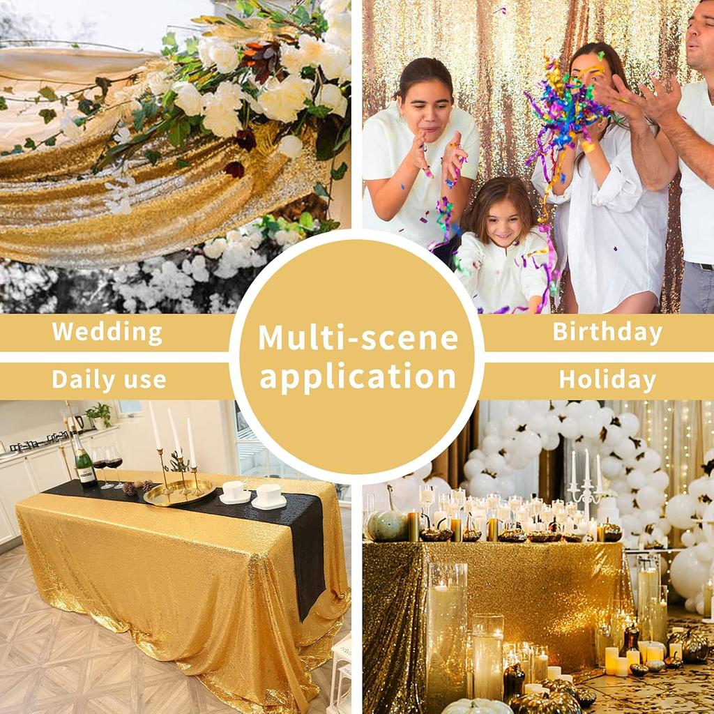 Gold Sequin Rectangle Table Cover Sparkly Fabric Table Cloth for Birthday Wedding Party Holiday Baby Shower Christmas Decoration