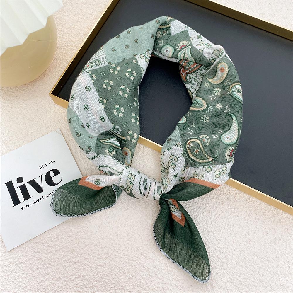 58 Cashew Silk Small Square Scarf: Korean Style Cotton Linen Printed Headscarf and Hairband for Women, Ideal for Spring, Summer, and Autumn.