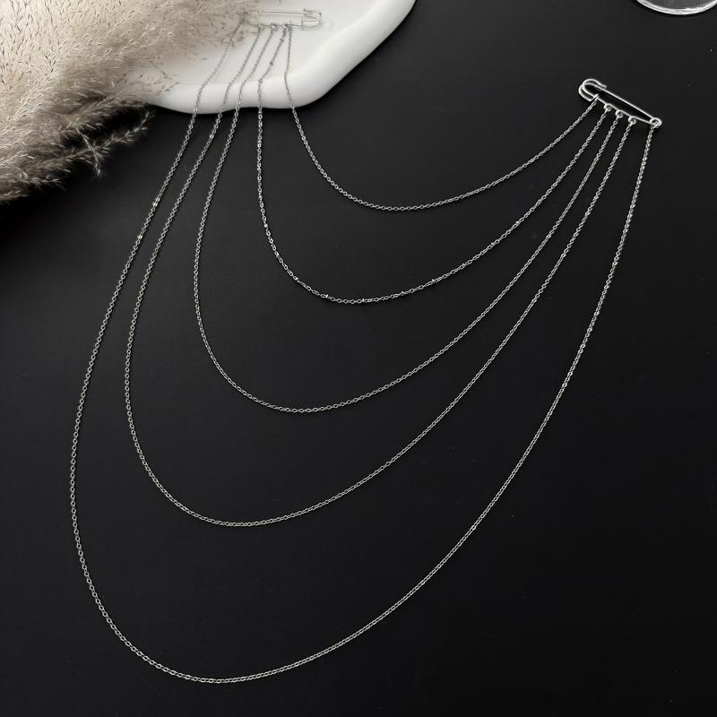 Creative Multi-Layer Bead Chain Brooch With Clear Crystal Beads Multi Chains Multi Functional Fashion Clothing Pin Jewelry