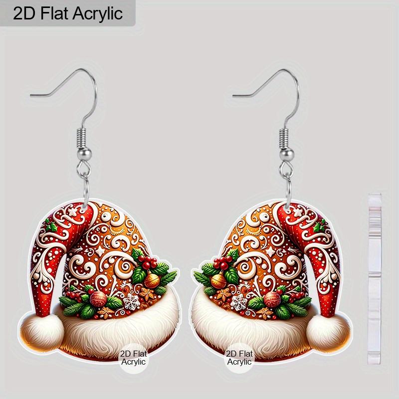 2D Flat Retro Christmas Hat Women's Acrylic Dangle Earrings Western Cowboy Country Style Christmas Party Jewelry Gift