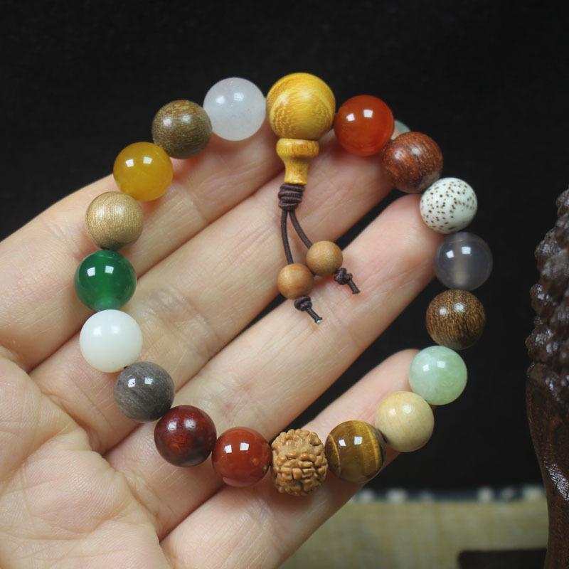Traditional Chinese 18 Bodhi Seeds Mala Bracelet, Lingyin Style Multi-Treasure Prayer Beads for Couples