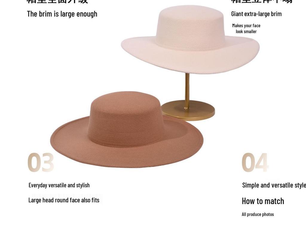 Women's Autumn/Winter Wool Felt Fedora - Large Brim Jazz Hat in French Hepburn Style