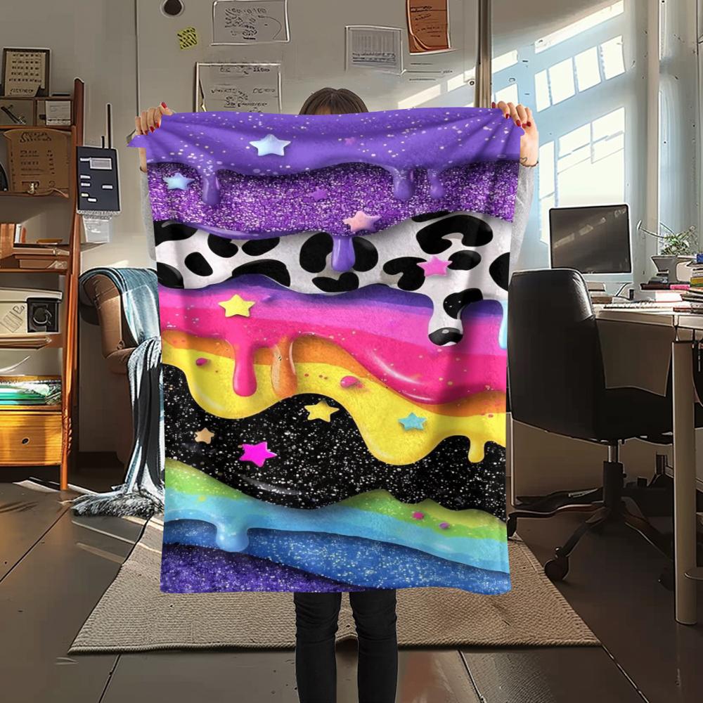 1Pc Rainbow Glitter Print Flannel Blanket, High quality Comfortable for All Seasons, Home Decor, Warmth and Comfort, Perfect for Gifts