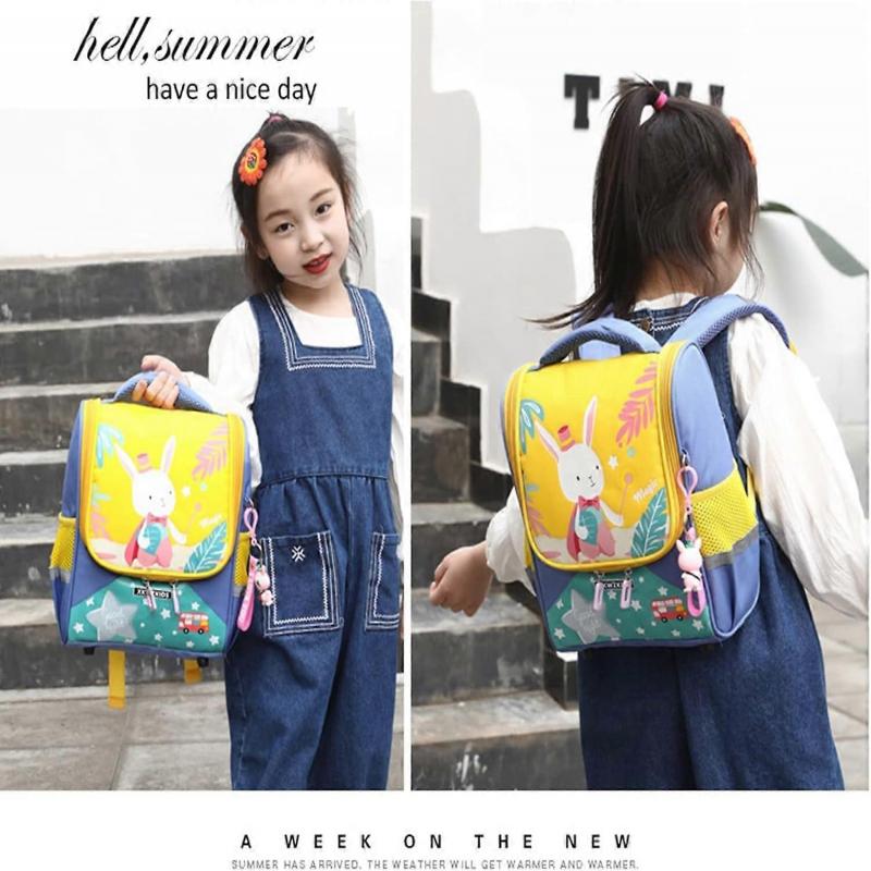 Cartoon Rabbit Kids Bag, Waterproof Yellow Backpack with Massage Straps for School and Travel, Lightweight Design