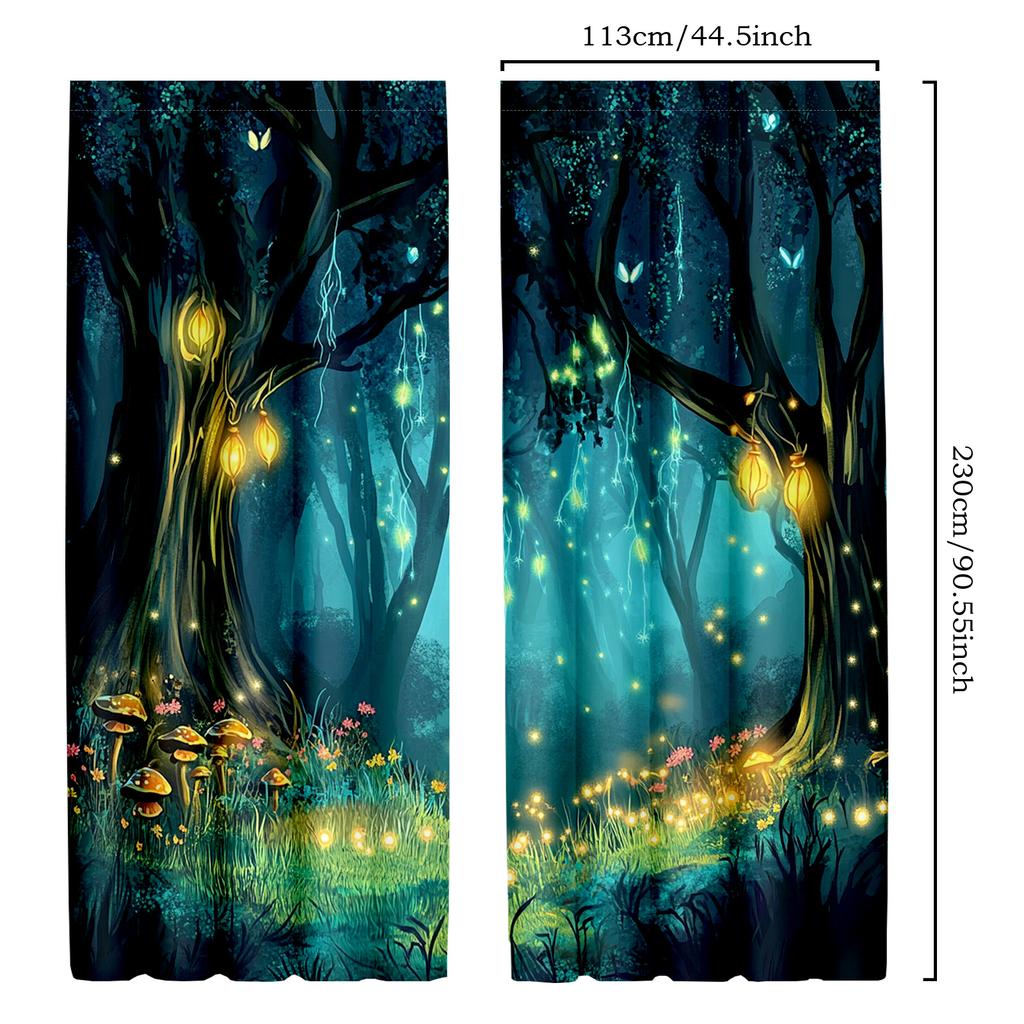 2pcs Classic Gothic Magic Forest Polyester Curtains   Fantasy Themed Decorative Drapes for Living Room and Bedroom