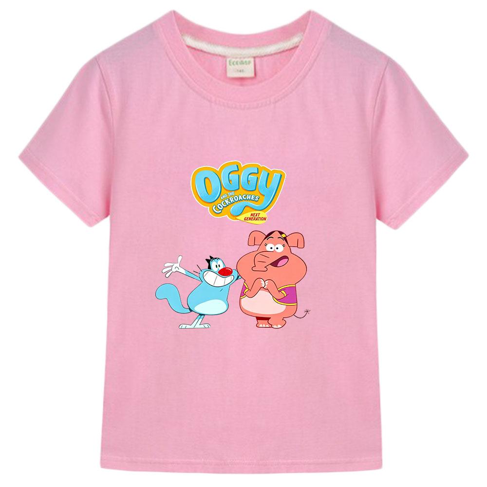 100% Cotton Oggy and The Cockroaches Children's T-Shirt Cartoon Print Vintage Tees Cute Kids Casual O-Neck Short Sleeve Summer