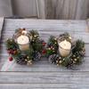 2pcs Nordic Rustic Christmas Candle Wreath with Pinecone and Berry Candlestick Garland  New Year