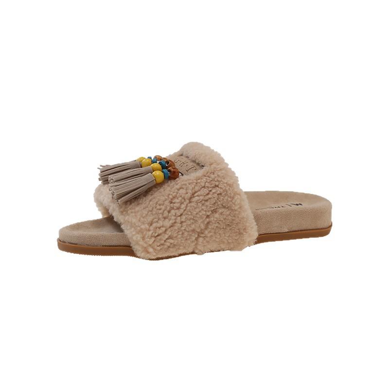 Popular British platform beach shoes summer new one-pedal lazy slippers versatile colorful fringed bag head slippers