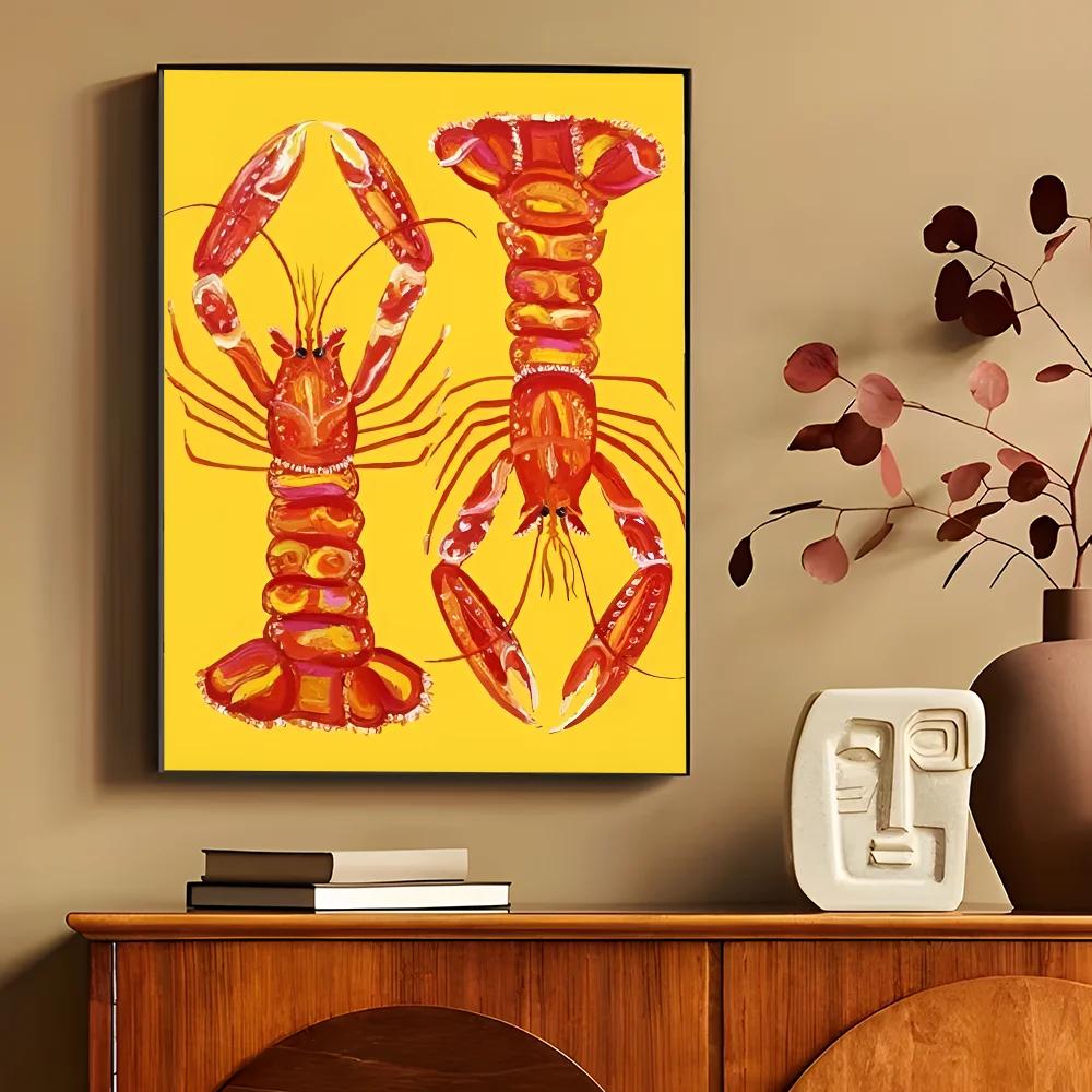 Kolorowe Sardynki Homary Zwierzęta Morskie Druki na Płótnie Retro Niebieska Ryba Plakaty Wall Art do Nowoczesnego Salonu Baru Dekoracja Domu