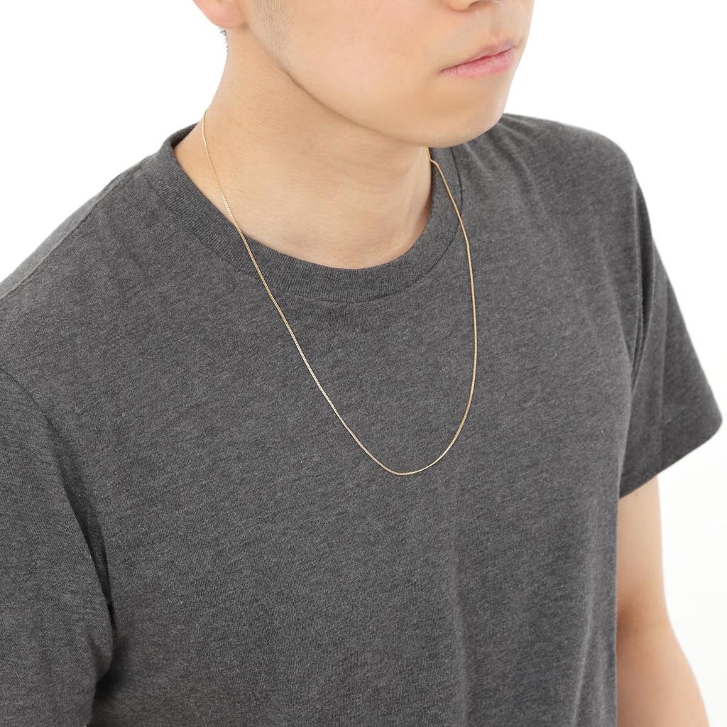Goods 18K Yellow Gold Curb Chain for Men and with Clasp [Happy Shop] Necklace, 60cm, 1.2mm Wide, Double-Sided, Women,