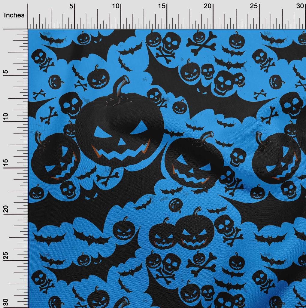 oneOone Cotton Flex Blue Fabric Halloween Sewing Material Print Fabric By The Yard 40 Inch