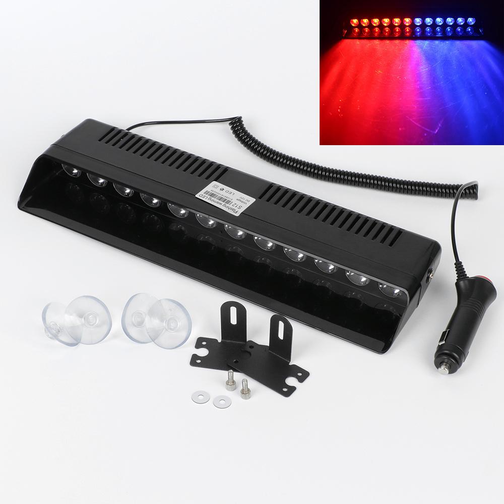 Multiple Flashing Modes Red Blue Windshield Warning Lamp Car Strobe Light Emergency Flasher C igarette Lighter Plug 12V 12 LED