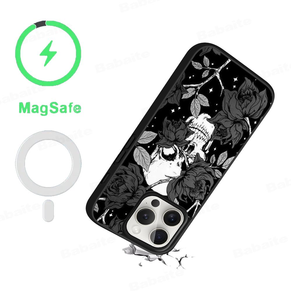 Spooky Skull Patterns Phone Case Magnetic Case For IPhone 16 14 13 12 11 15 Pro Max Plus For Magsafe Wireless Charge Cover