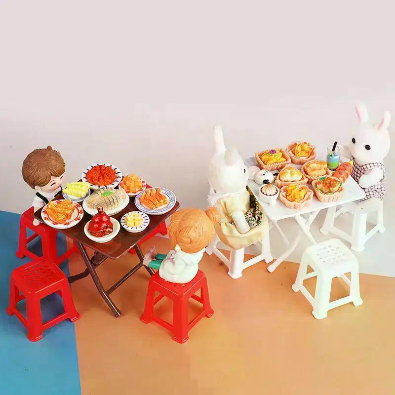 1/12 Puppenhaus Simulation Tisch Stühle Modell Set Puppenhaus Mini Möbel Dekoration Puppenhaus Zubehör Rollenspiel Spielzeug