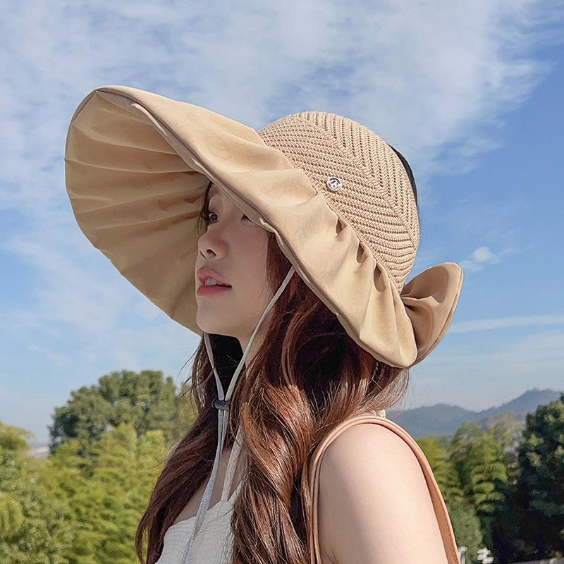 Women's Bow Stitching Fisherman Hat: Large Brim, Open Top, Summer Sun Protection, Anti-UV Beach Hat.
