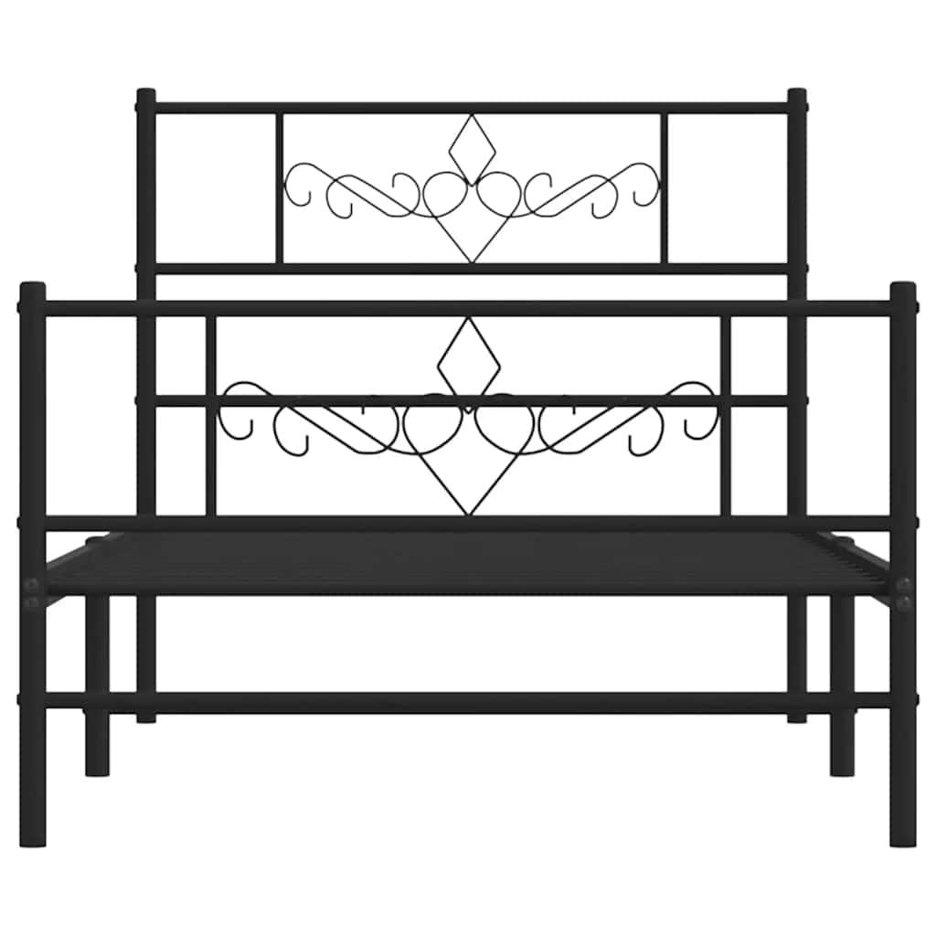 Metal Bed Frame with Headboard and Footboard Black 100x190 cm