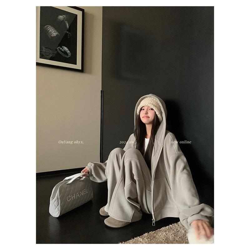 Women's Hooded Sweatshirt Wide Leg Pants Sports Suit Loose Fit