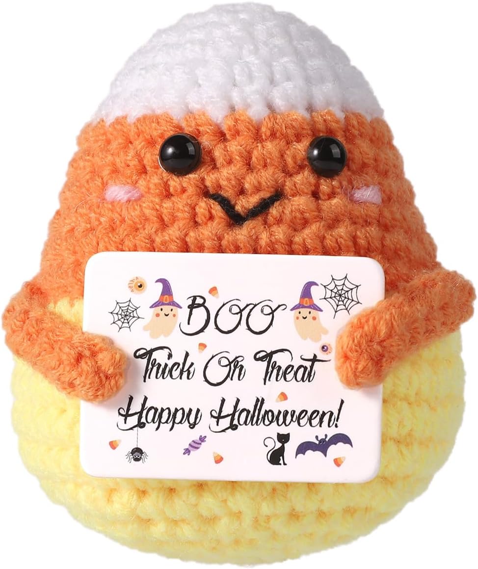 

Handmade Positive Zombie Doll With Card Home Decoration Knitting Bat Halloween Egg Doll Ornament Room Decor Halloween Party Gift (As shown-30031)-