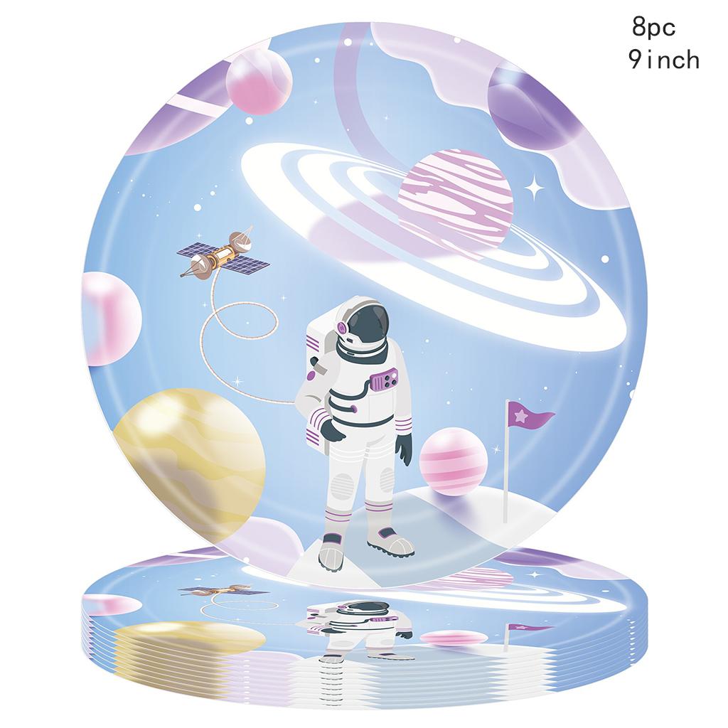 Light Blue Planet Party Disposable Tableware Set Rocket Planet Outer Space Plates Happy Kids Space Theme Birthday Party Decor