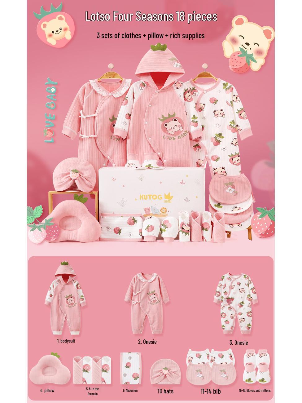 

Хлопковый комплект ромпера для новорожденной девочки - Осенне-зимний подарочный набор на Полный месяц и Сто дней 59 cm