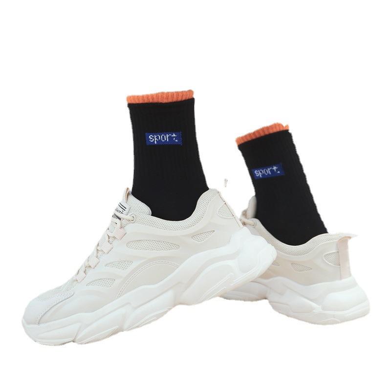 5/10 Pairs Couple's Socks with Letters Cute Black and White Mid Calf Socks Trendy Cotton Sports Socks Comfortable