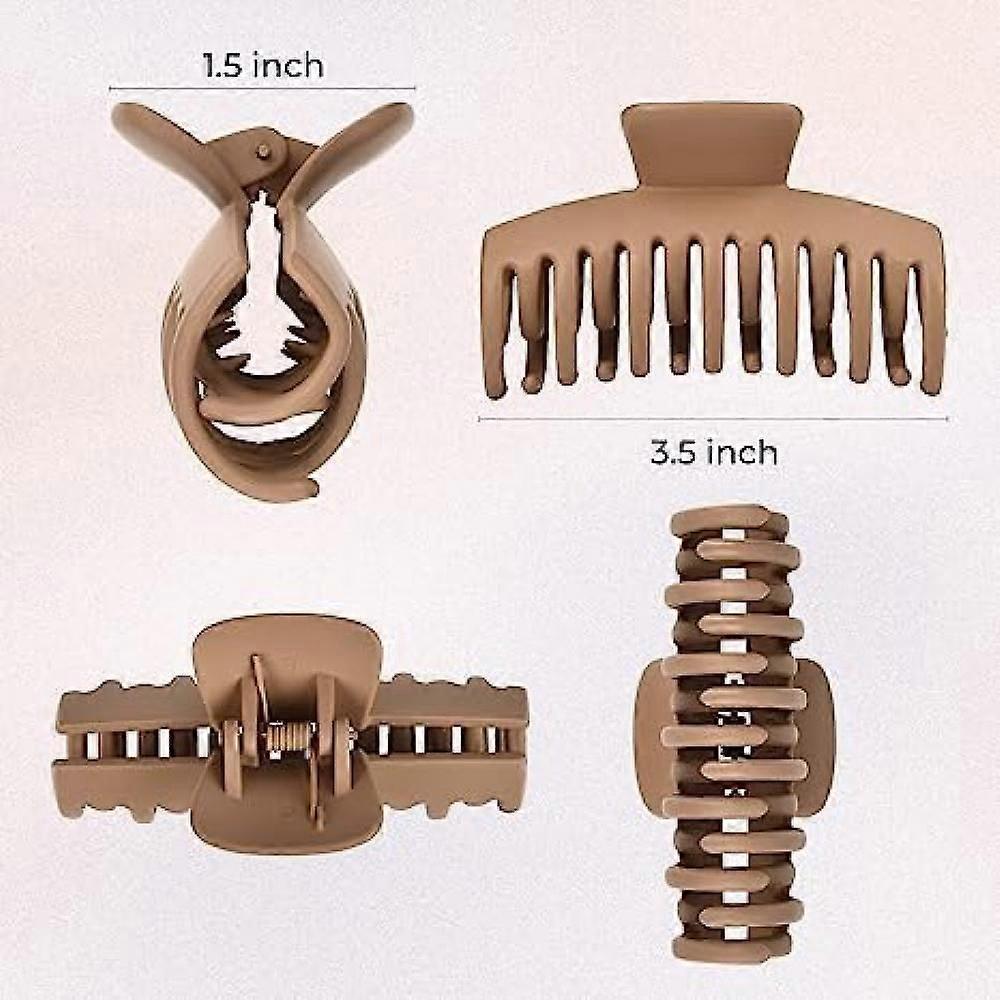3 Pcs Large Double Row Teeth Hair Claw Clips 3.5" Medium Hair Clips For Thick Long Hair Clips Hair Accessories(Neutral)