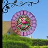Vibrant Flamingo Wind Spinner 10 Inch 2D Kinetic Metal Hanging Ornament with Colorful Feather Design Welcome Text for Garden Yard Decor