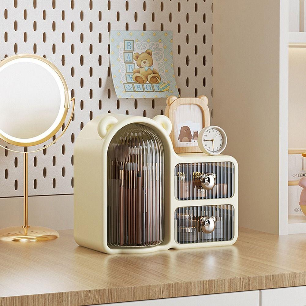 Plastic 360° Rotating Cosmetic Storage Box Wall Mounted Large Capacity Lipstick Eyeliner Stand Box Dustproof Space-saving