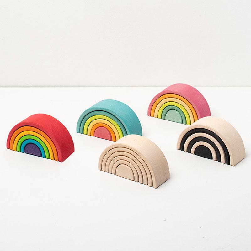 Montessori Mini Rainbow Building Block Stacking Game Kids Balance Sensory Toy Wooden Crafts Fine Motor Training Educational Toys