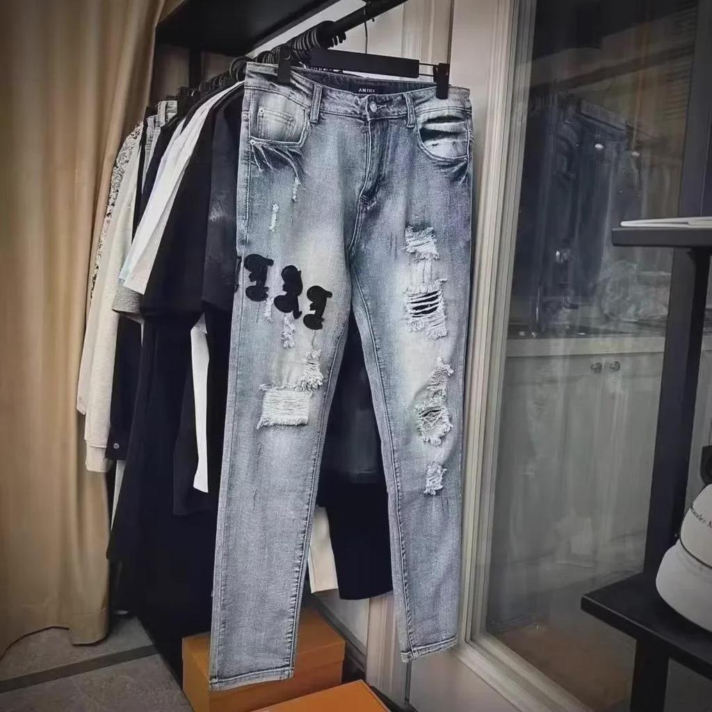 Men's Slim Fit High Street Embroidered Skinny Jeans – Trendy Student Style