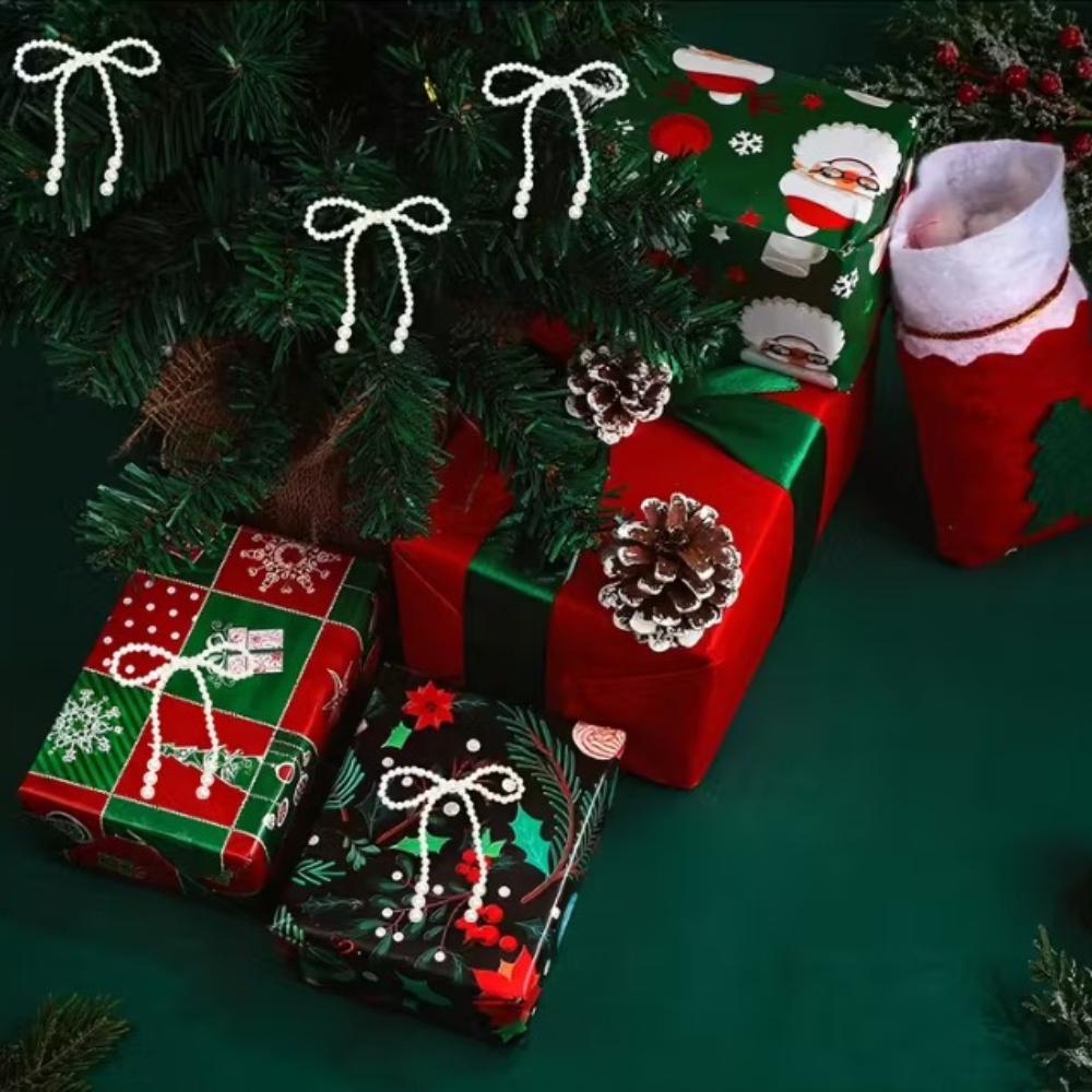 6/12pcs New Hand Woven Imitation Pearl Bow Christmas Decoration Christmas Fringe Pendant Holiday Party Girls Room Decor Supplies