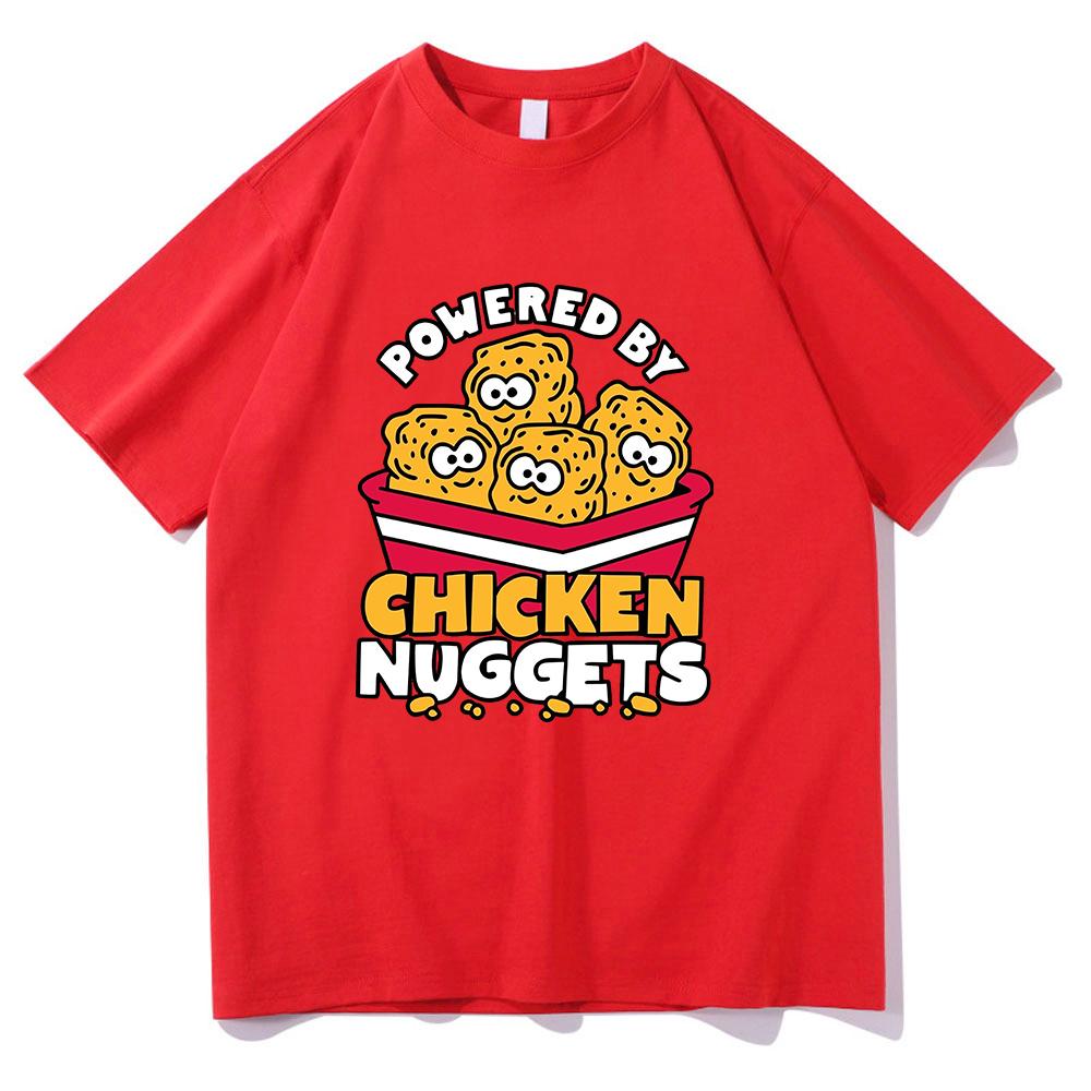 Funny Powered By Chicken Nuggets T Shirt Fashion Men/Women Harajuku Retro T-Shirt High Quality Vintage Casual Cotton Tees Shirts