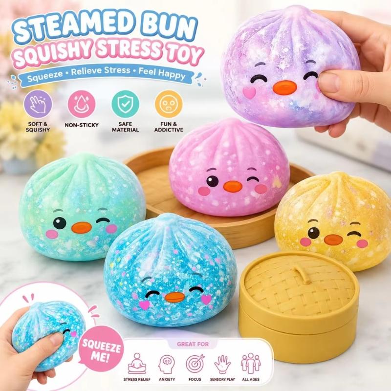 Non-Toxic Glitter Simulated Steamed Bun Toy Slow Rebound Soft Stress Relief Sensory Toy for Kids Daily Play