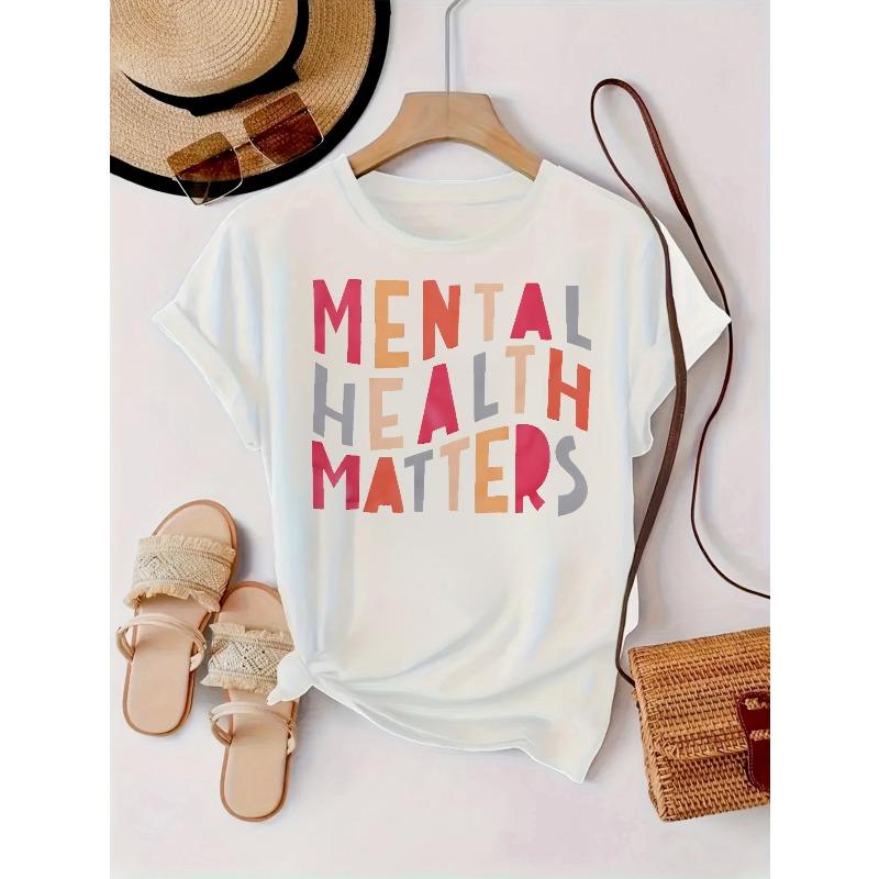 Women's Fashion Printed T-Shirt Round Neck Short Sleeve Casual Sporty All Season Versatile Top