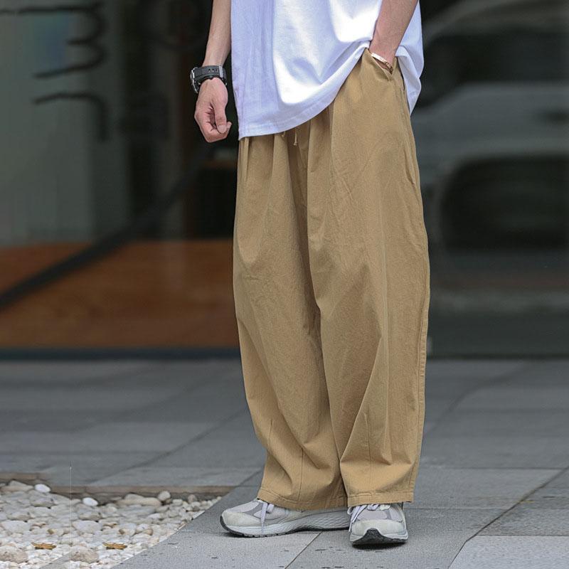 Amekaji Pantaloni Casual da Uomo Pieghettati a Gamba Larga e Ampia Tinta Unita Taglie Forti