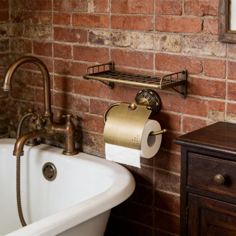 European Brushed Toilet Paper Holder Wall Mounted Space Saving Retros Gold Decorative Bathroom Accessories