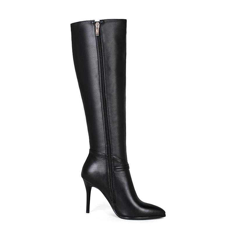 Fashion 2025 Large Size 33-43 Genuine Leather Pointed Toe Winter Shoes Woman Sexy Thin High Heels Party Boots Black uj90