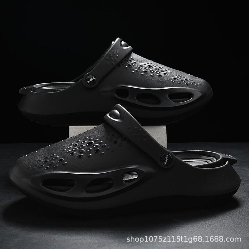 

Мужские туфли с отверстиями, новая летняя обувь, толстая подошва, закрытый носок, полушлепки, мягкая подошва, нескользящие, износостойкие, пляжные, повседневные, крутые шлепанцы 44-45