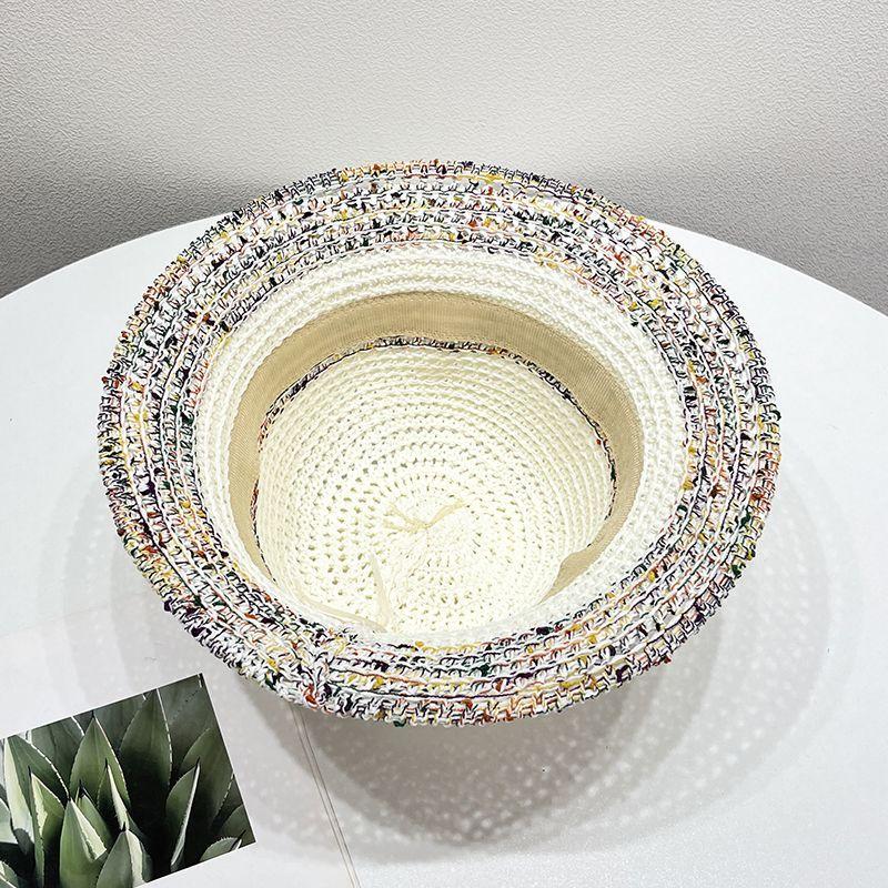 Summer Knitted Hollow Sunscreen and Sunshade Fisherman's Hat Women's Thin Breathable Colorful Vacation Style Woven Straw Hat