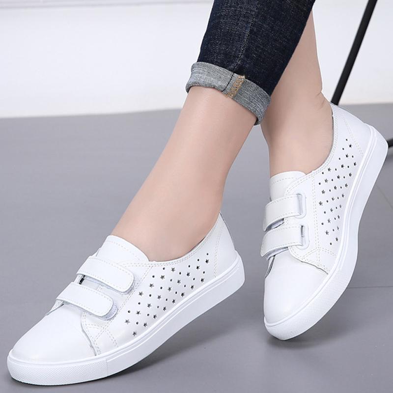 Spring Women Flats Ladies Slip On Ballet Flats Female Loafers Leather Shoes Women Casual Boat Shoes White Black Sneakers WSH3573