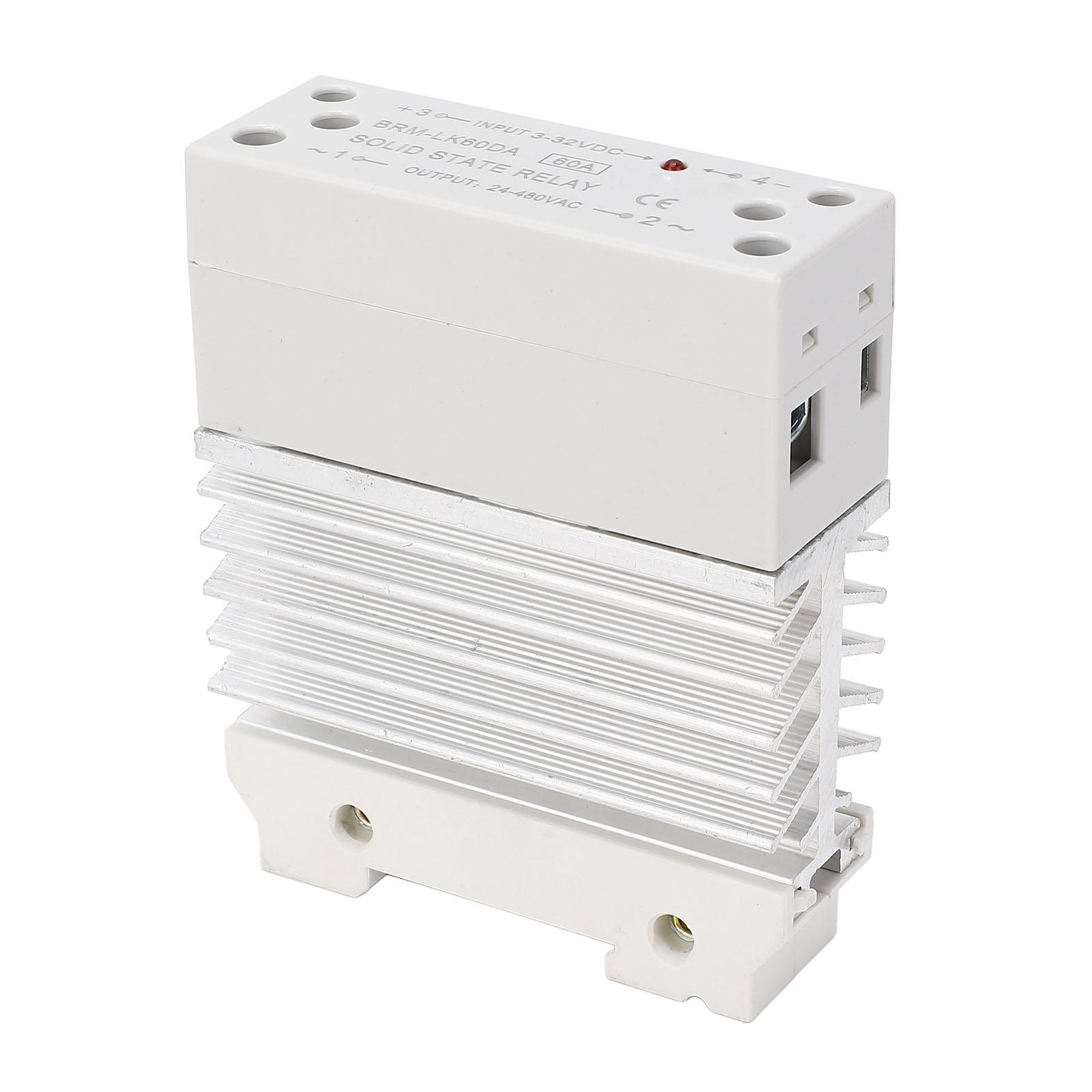

DC to AC 60A Solid State Relay Integrated 35mm DIN Rail Single Phase SSR Module with Heat Sink Input 3‑32VDC Output