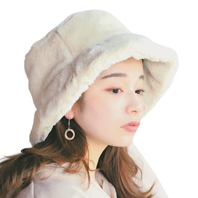 ICHIYON Fur Bucket Hat for Available In and Warm and Solid [14+ PLUS] Women's Fall/Winter, Black, Mocha, Ivory, Thick, Colors, Chat0796-iv /