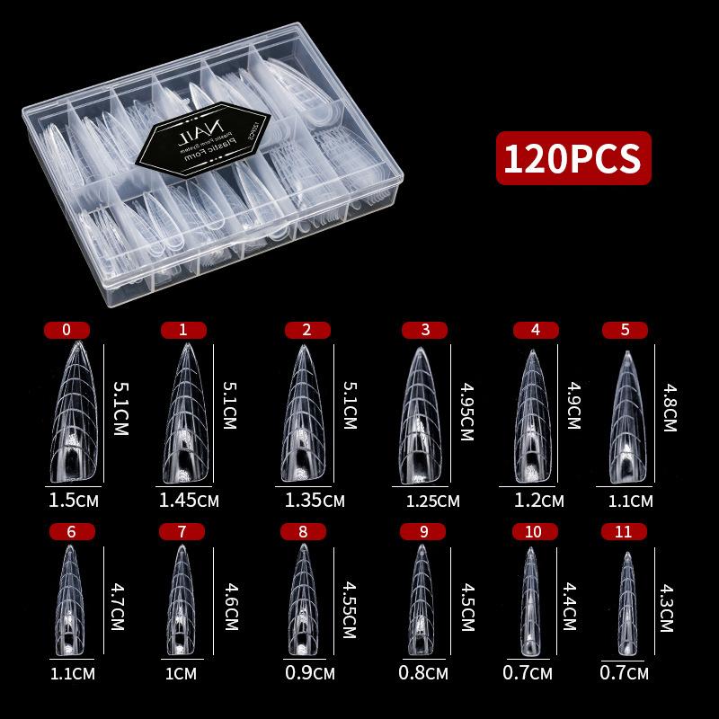 120Pcs Box-Packed Nail Mold Extension Paperless Tray Extension Nail Plate Ultrathin Reusable Transparent With Scale