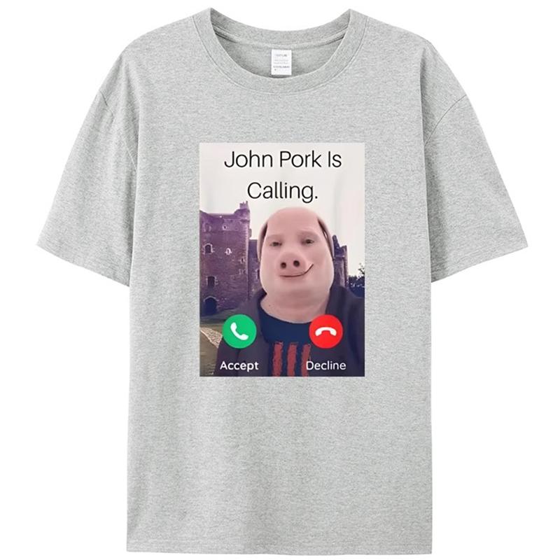 2025 John Polk Is OnThe Phone Answering Phone Luxury T-shirt Humorous Funny Pig Lover Graphic T-shirt Short Sleeve 100% Cotton